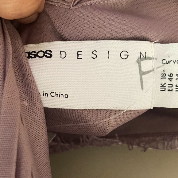 ASOS DESIGN puff sleeve lace trim pleated skater dress in mauve - Picture 6 of 8